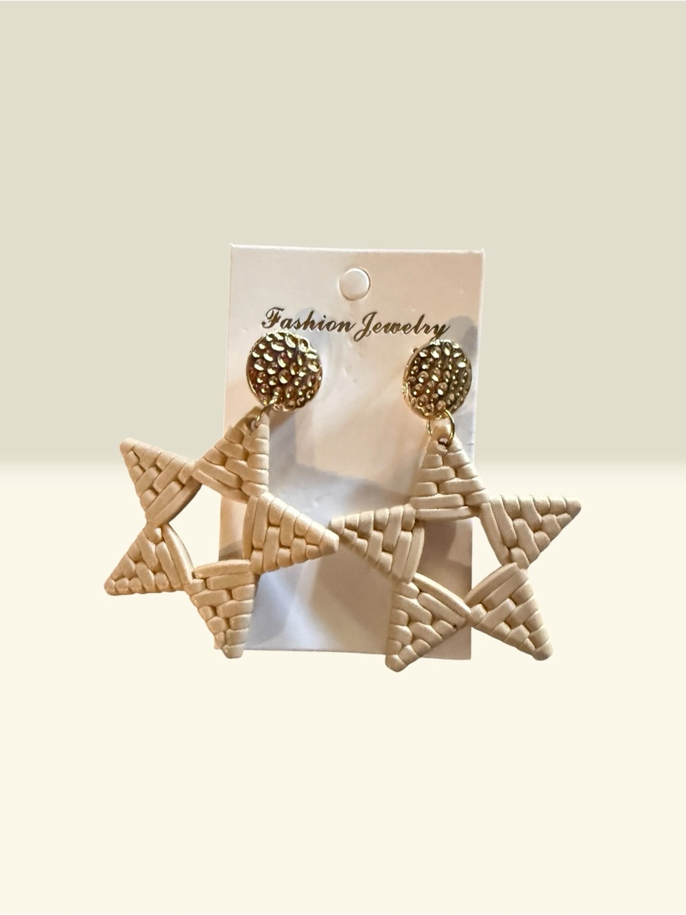 Fashion Jewelry Beige Woven Star Drop Earrings